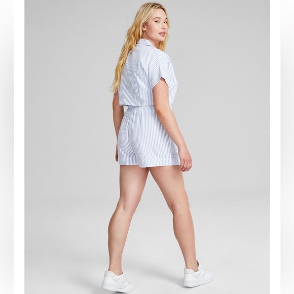 NWT And Now This Set Button-Front Linen Blend Shirt+High-Rise Pull On Shorts, S - Picture 2 of 5